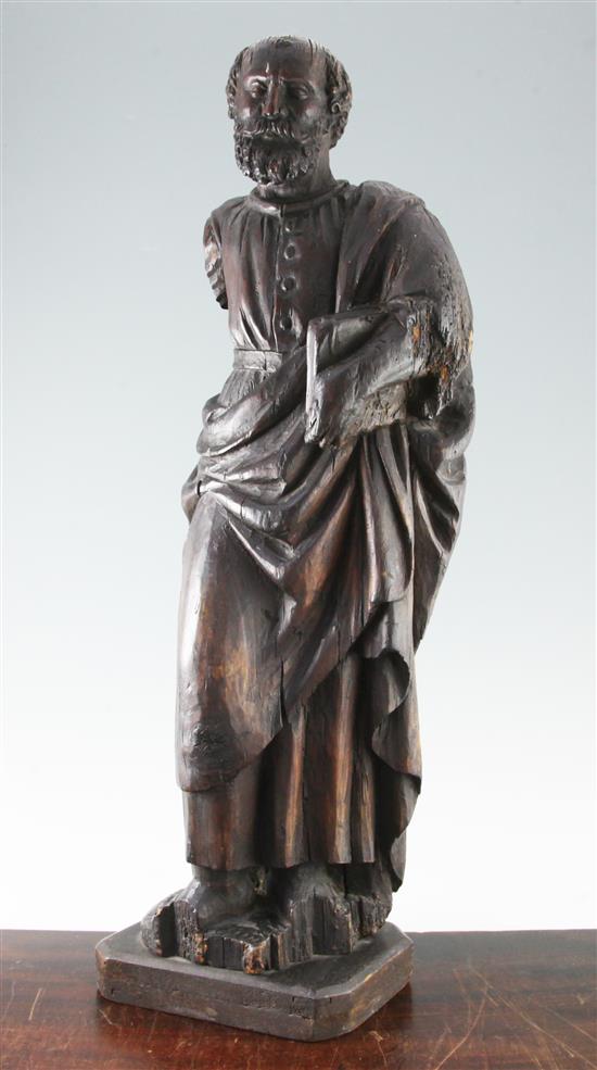 A Continental carved wood figure of Saint John, 29.5in.